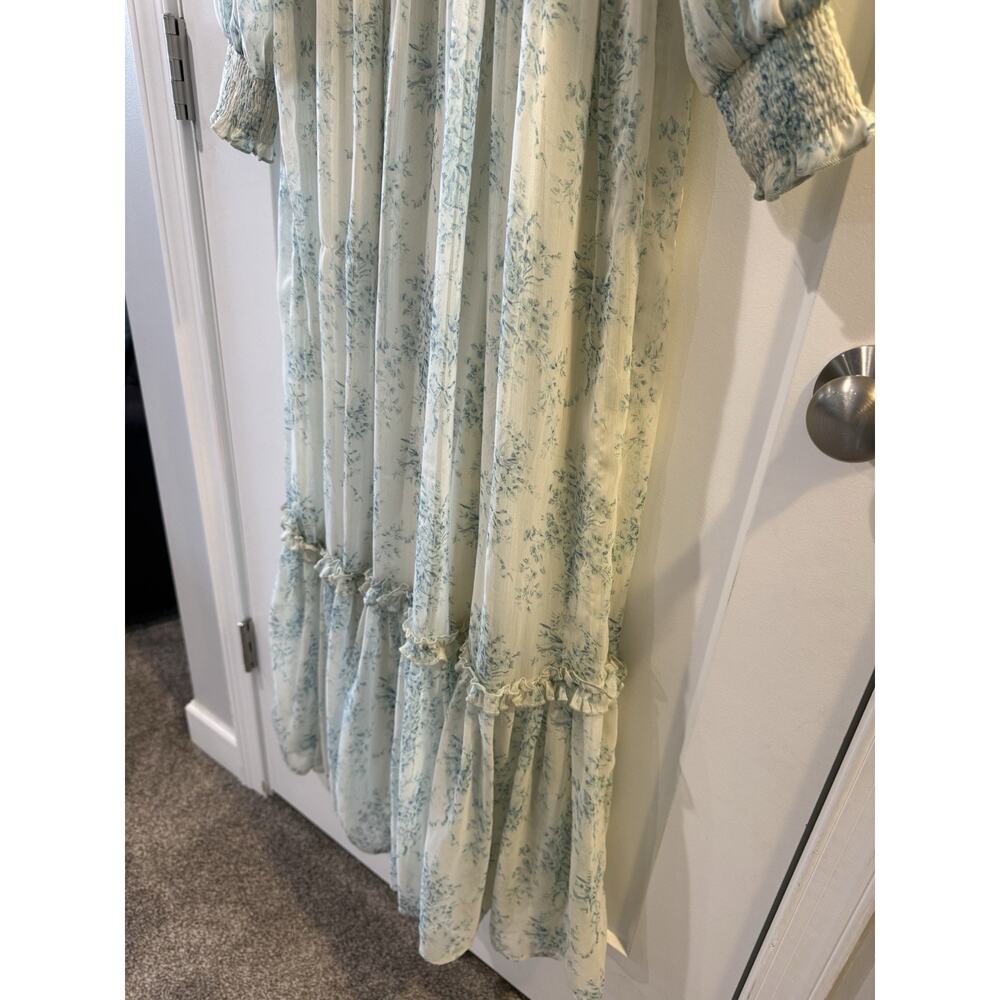 ASOS Design High Neck Maxi Dress Frill Edge Blue Floral Size 2 Coquette Cottage - Picture 4 of 13